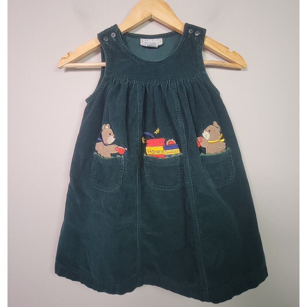 Vintage Samara Corduroy Dress Girls 5 Sleeveless Green Embroidered